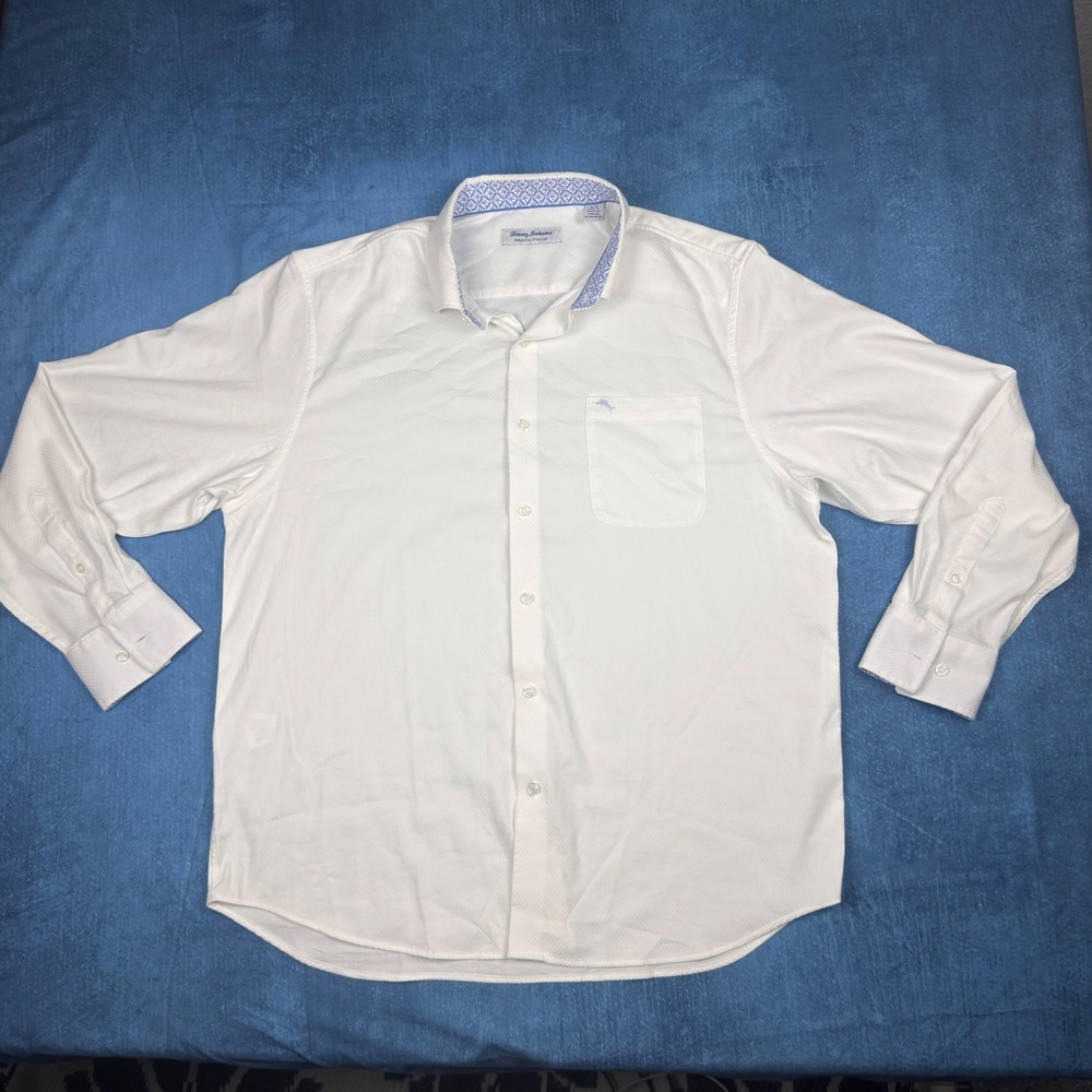 Tommy Bahama Sarasota Stretch Shirt Mens Large White Long Sleeve Button Down L